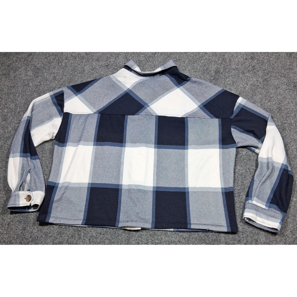 Eden & Olivia Blue Plaid Cropped Shacket Button Front Jacket Womens Large - Picture 12 of 12